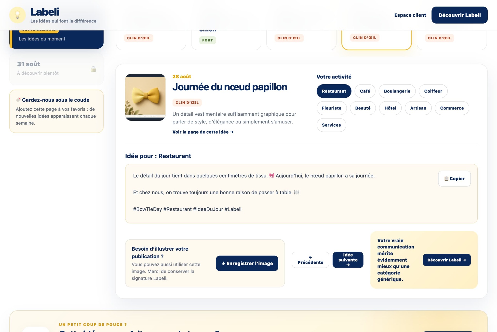 Exemple d’une idée Labeli avec un texte prêt à copier