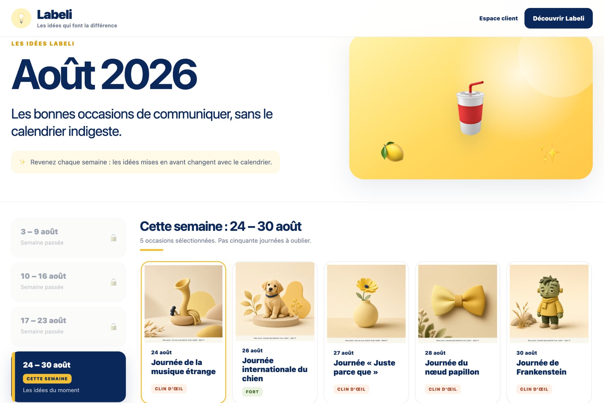 Sélection hebdomadaire des Idées du moment Labeli